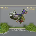 Floral Art Installation With Mixed Purple White Red Blooms Green Foliage And Stone Pebbles