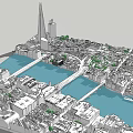 3D Urban City Model with River Bridges and High Rise Buildings