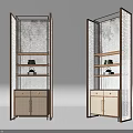 Modern Double Symmetric Decorative Display Cabinets With Wooden Frame Glass Panels And Storage Shelves