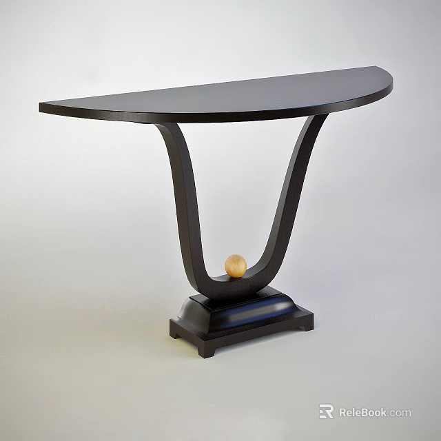 Modern Black Console Table With Unique Curved Base And Golden Decorative Ball 3d model 