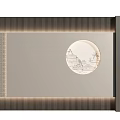 Modern Chinese Background Wall With Circular Landscape Carving And Vertical Striped Lighting Design