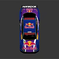 Blue Racing Car With Red Bull Livery Rear Wing And Aerodynamic Design