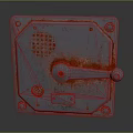 Old Rusty Red Metal Control Panel With Handle Grid And Screws