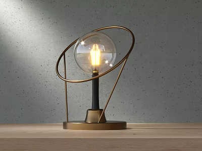 Candle Table Lamp With Brass Ring Frame Transparent Glass Globe Light On Wooden Table 3d model