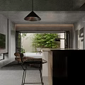 Modern Living Room Interior Design With Gray Walls Black Pendant Light And Green Outdoor View