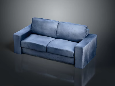 Blue Velvet Two Seater Modern Sofa With Sleek Armrests And Plush Cushions 3d model
