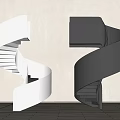 Modern Spiral Staircases With Silver And Black Sleek Design In Interior Space