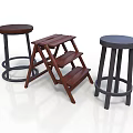Wooden Stools And Step Stool With Dark Seats And Sturdy Legs