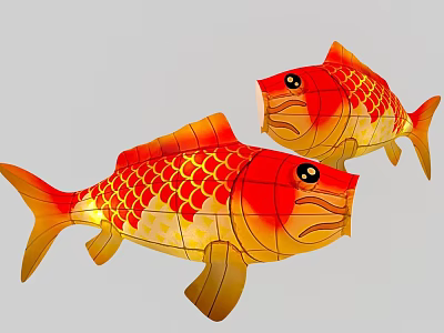 Red And Gold Koi Fish Shaped Decorative Lanterns With Bright Colorful Design 3d model