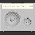 Gray Audio Speaker With Mesh Front Panel Top Handle Control Knobs And Red Indicator Light