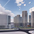 Modern High Rise Residential Buildings With Green Areas And Wide Roads Under Blue Sky
