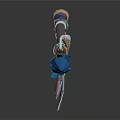 Decorative Spear Featuring Blue Spearhead Gray Shaft Blue Grip And Red Green Tassels