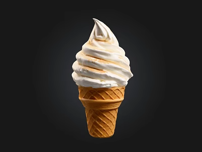 Creamy Swirled Ice Cream In Crispy Waffle Cone On Black Background 3d model