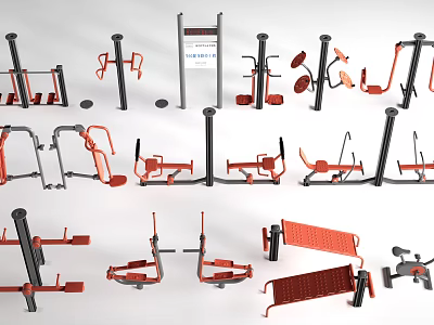 Outdoor Playground Equipment Set With Various Types Red And Black Metal 3d model
