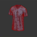 Stylish Blue T-shirt With Geometric Patterns Circles Triangles And Wavy Lines