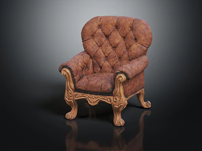 Classic Upholstered Armchair With Carved Wooden Frame Velvet Fabric And Curved Legs 3d model