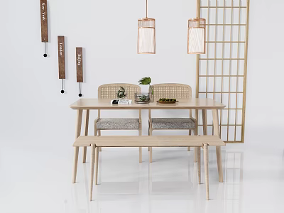Japanese Dining Table and Chair Combination Dining Table and Chair Dining Chair 3d model