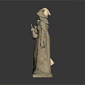 Two Stone Antique Robed Figure Sculptures Holding Scroll and Scepter on Pedestals