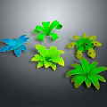Vibrant Paper Craft Plants With Blue Green Yellow Flower Leaf Shapes On Gray Background