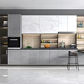 Modern Kitchen Interior Design With Gray White Cabinets Marble Countertops And Island