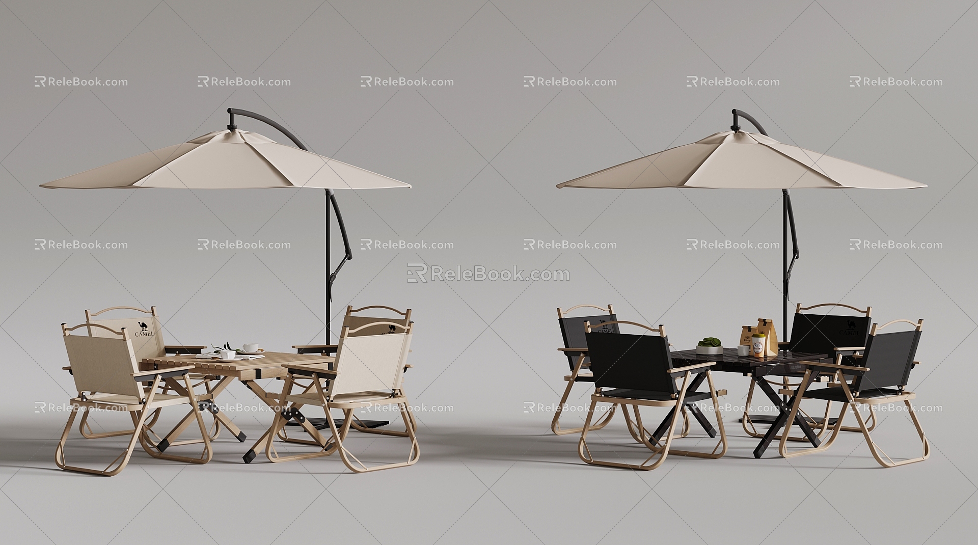 Outdoor tables and chairs umbrellas 3d model