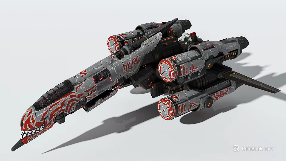 Modern Gray Passenger Aircraft With Red Decorative Patterns And Detailed Engines 3d model 