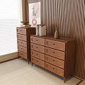 Modern Wooden Entryway Cabinet and Side Cabinet with Blinds Wall Painting Books Vase