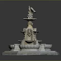 Ornate Multi Tiered Decorative Stone Carved Fountain Featuring Intricate Architectural Details