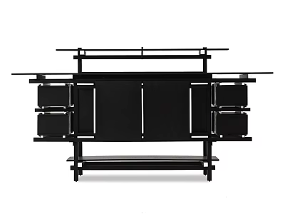 Black Entryway Console Table Modern Design With Multiple Storage Shelves And Cabinets 3d model