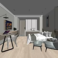 Modern Hotel Guest Room Interior With Comfortable Bed TV Desk Chair And Wooden Floor