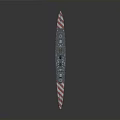Detailed Warship Model Featuring Red and White Stripes on Bow and Stern with Blue Hull