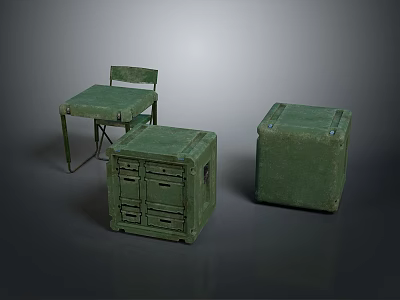 Vintage Green Living Supplies Including Storage Boxes Table And Chair For Home Use 3d model
