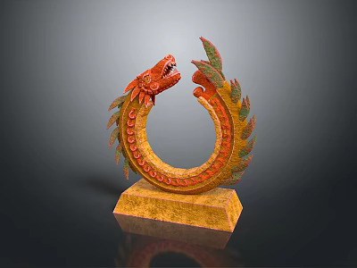 Intricate Dragon Head Sculpture With Curved Body Red Green Scales And Yellow Base Design 3d model