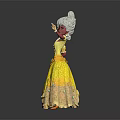 Red Skinned Princess In Yellow Gown With Sparkling Jewelry And Mythical Creature
