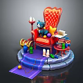 Cartoon Red Armchair With Cat Candles Colorful Balls Laptop Small Table Steps And Carpet