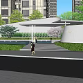 Modern Residential Landscape Featuring Purple Flowering Trees White Entrance and Green Plants