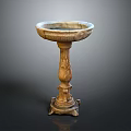 Antique Ornate Pedestal Sink With Intricate Carved Base And Marble Basin