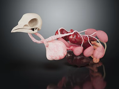 Detailed 3D Anatomical Model Of Animal Internal Organs With Skeletal Structure And Blood Vessels 3d model