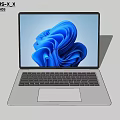 Modern Silver Laptop Featuring Blue Abstract Screen Design And Integrated Keyboard Trackpad 3d model
