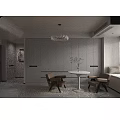 Modern Living and Dining Room Interior With Black Sofa Brown Chair And Black White Rug