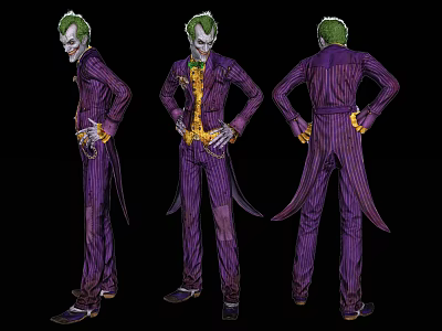 Joker Character In Purple Striped Suit With Green Hair Three Angles Full Body View 3d model