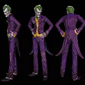 Joker Character In Purple Striped Suit With Green Hair Three Angles Full Body View