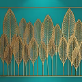 Elegant Modern Gold Leaf Wall Decor on Teal Green Wall with Artistic Accents