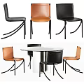 Modern Round White Dining Table Set With Black And Brown Leather Chairs 3d model