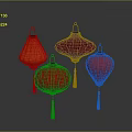 Colorful Chinese Lanterns With Red Orange Pink Hues And Tassels On Dark Background