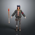 Woman In Worn Patched Jacket With Goggles Cap And Bloodstained Baseball Bat