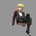 Game Movie Character Featuring Blonde Hair Black Coat And Multiple Sitting Poses
