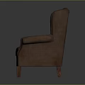 Brown Leather High Back Armchair With Classic Design And Wooden Legs For Living Room
