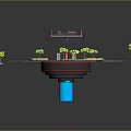 3D Model Gas Station Building With Red Signage Green Trees And Yellow Arrows