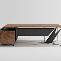 Modern Office Desk With Wooden Top And Black Metal Geometric Frame